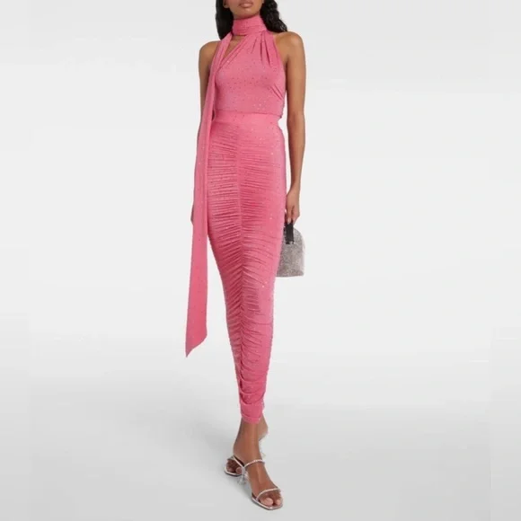 Alex Perry-rose, rauched, crystal jeweled jersey maxi skirt (only) -Size 8 USA - Picture 3 of 13